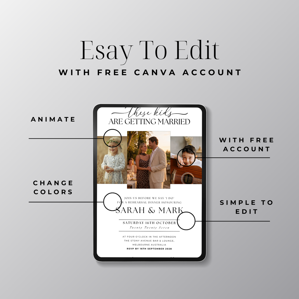 These Kids Are Getting Married Rehearsal Dinner Stationery Pack | Editable Canva Templates